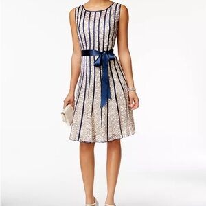 #114 SL Fashions Navy and Cream Lace sleeveless a-line Dress Sz. 4 $109 MSRP